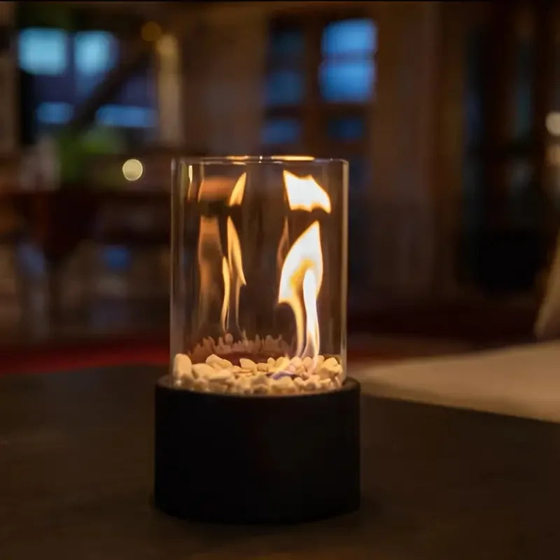 Tabletop Fireplace with Ethanol Fuel and Glass Cylinder
