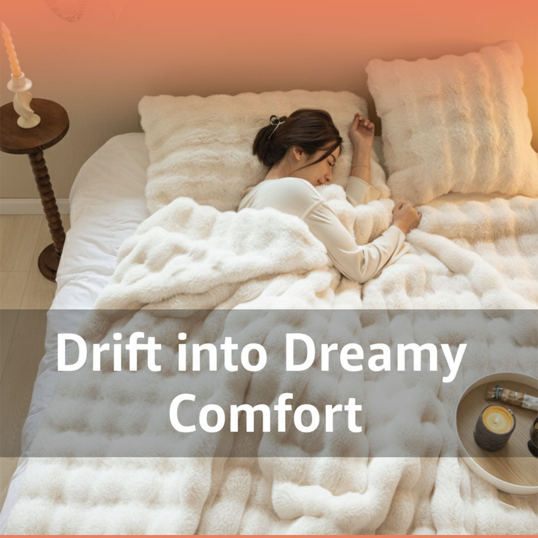 Throw Blanket with Faux Fur and Textured Fabric