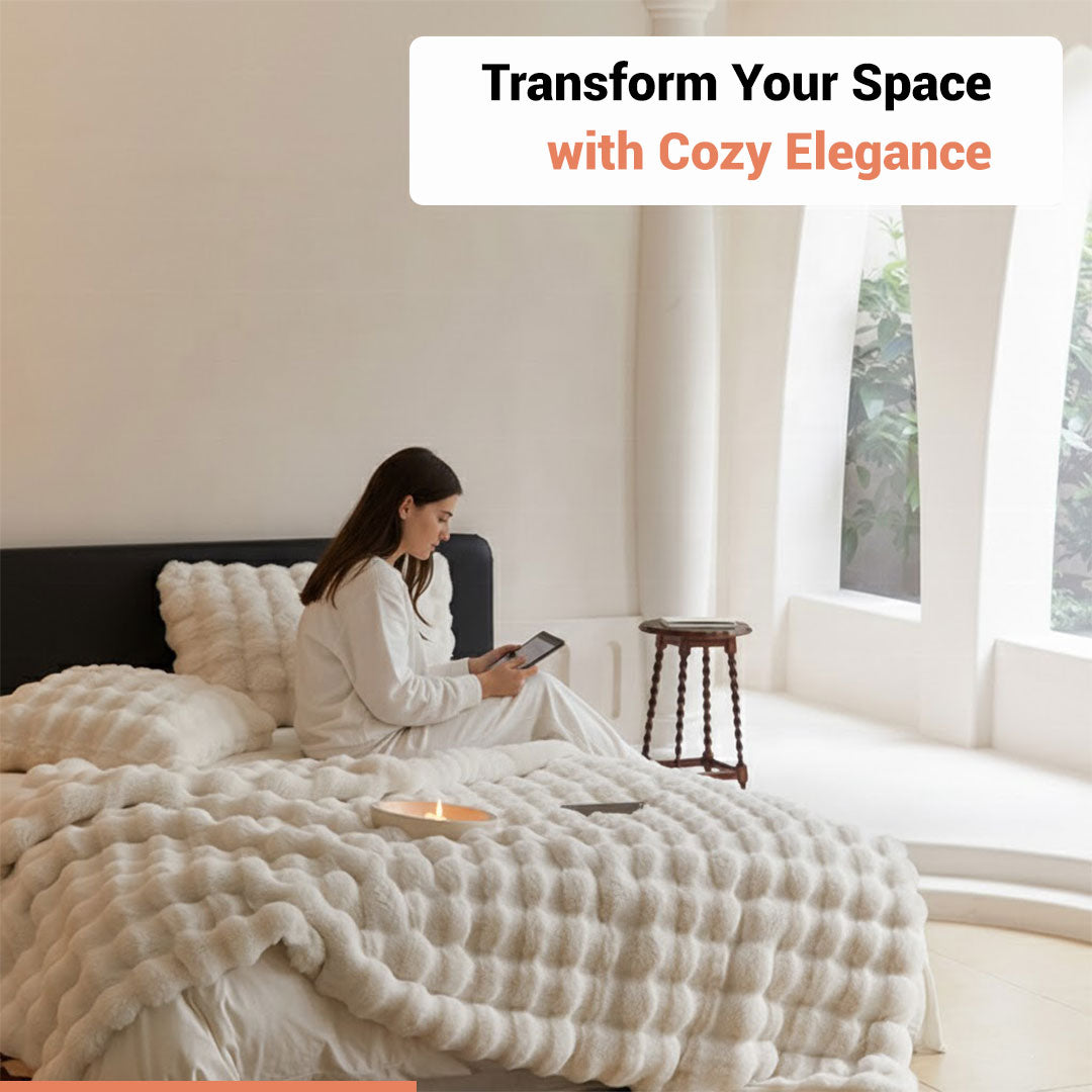 Throw Blanket with Faux Fur and Textured Fabric