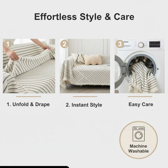 Throw Blanket with Scandinavian Design and Tassel Edge