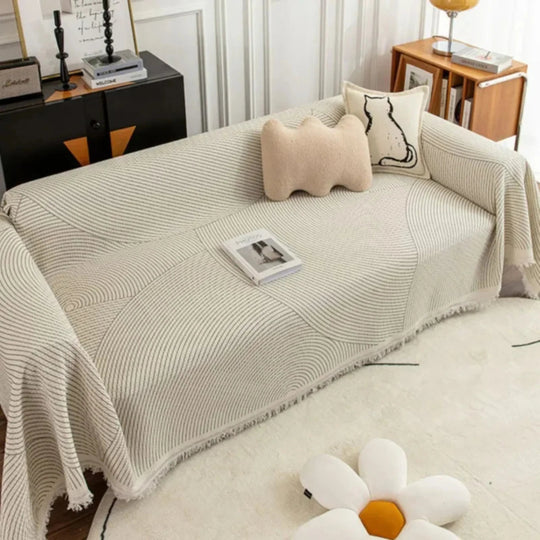 Throw Blanket with Scandinavian Design and Tassel Edge