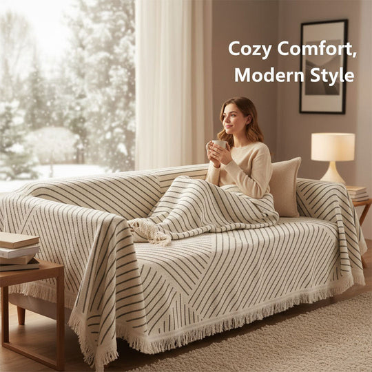 Throw Blanket with Scandinavian Design and Tassel Edge
