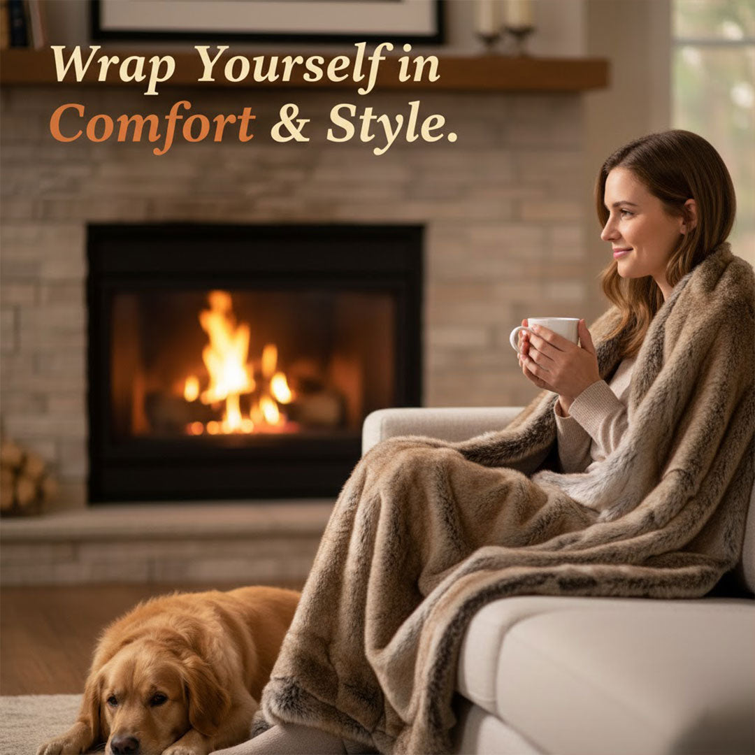 Throw Blanket with Soft Mink and Decorative Design