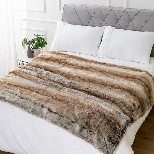 Throw Blanket with Soft Mink and Decorative Design