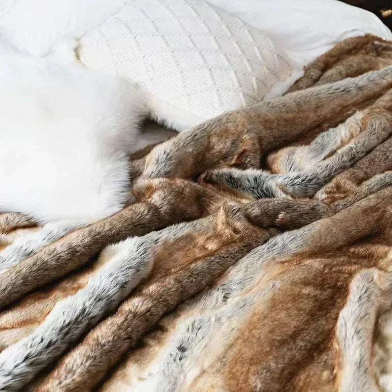 Throw Blanket with Soft Mink and Decorative Design