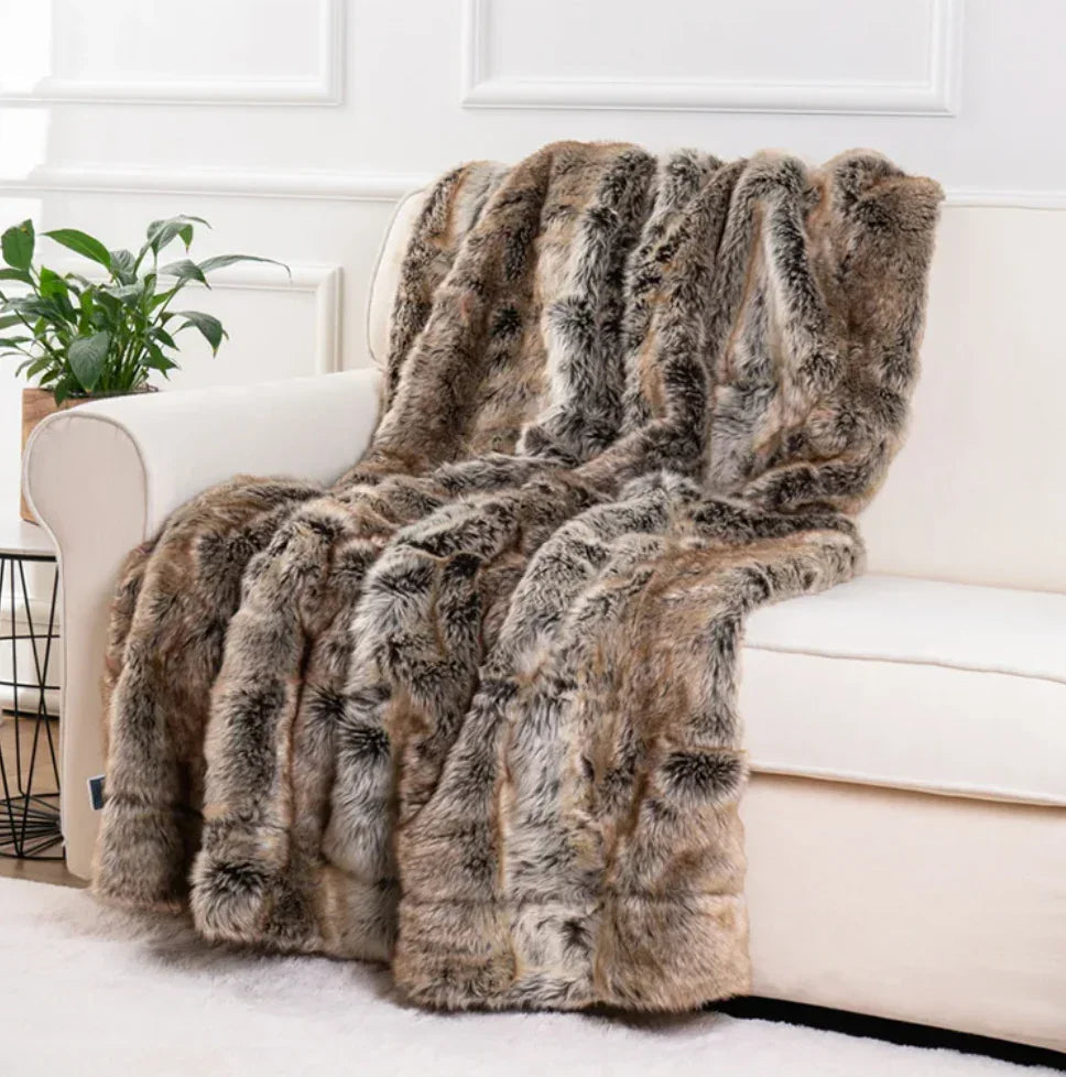 Throw Blanket with Soft Mink and Decorative Design