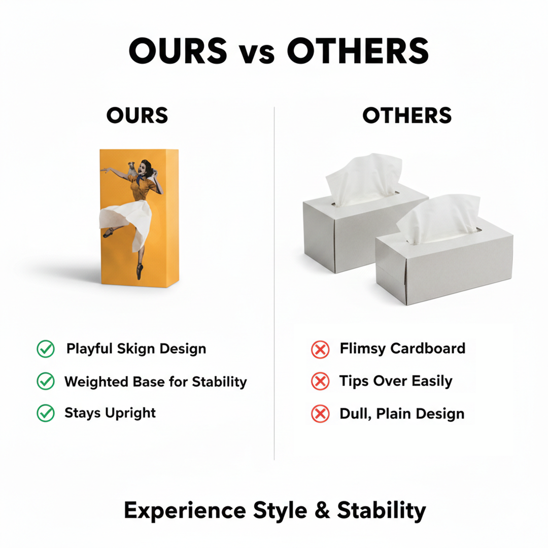 Tissue Box Cover with Decorative Design and Weighted Base