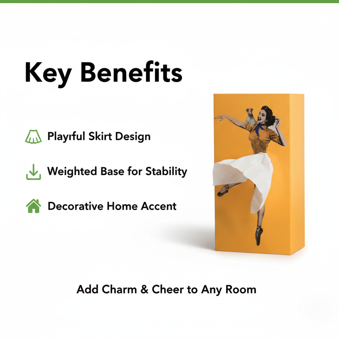 Tissue Box Cover with Decorative Design and Weighted Base