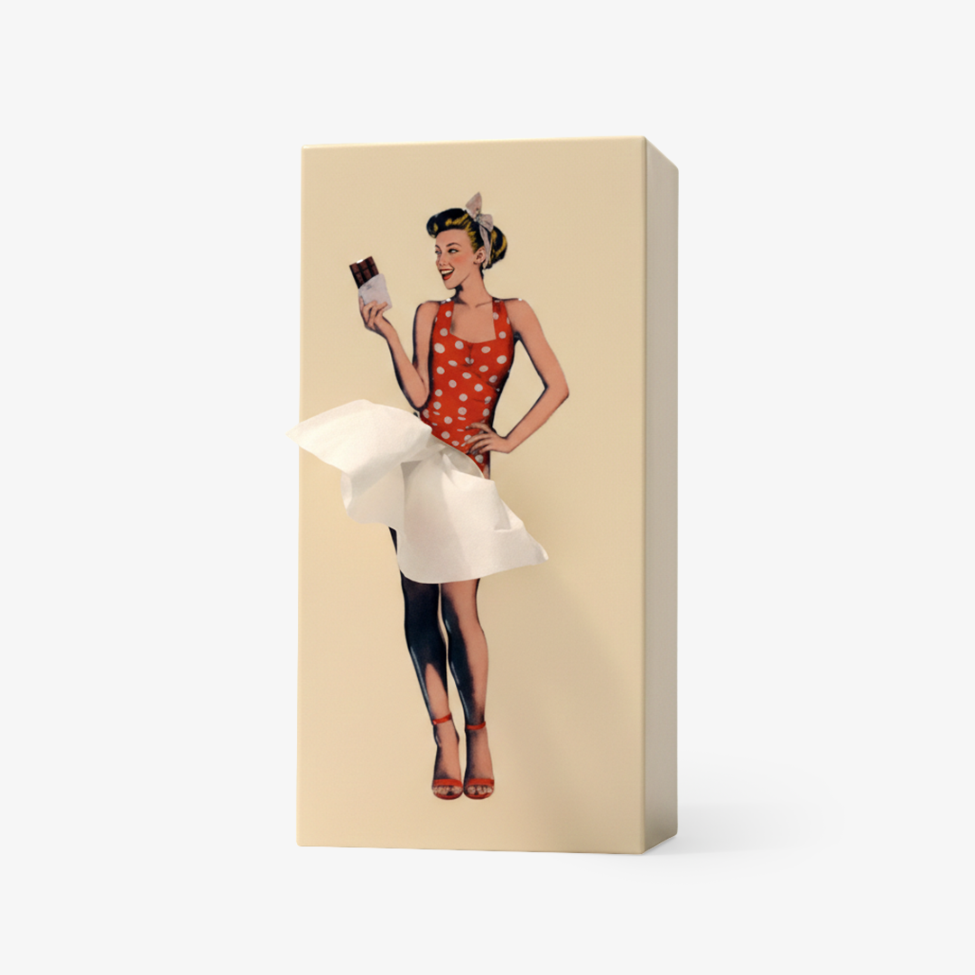 Tissue Box Cover with Decorative Design and Weighted Base