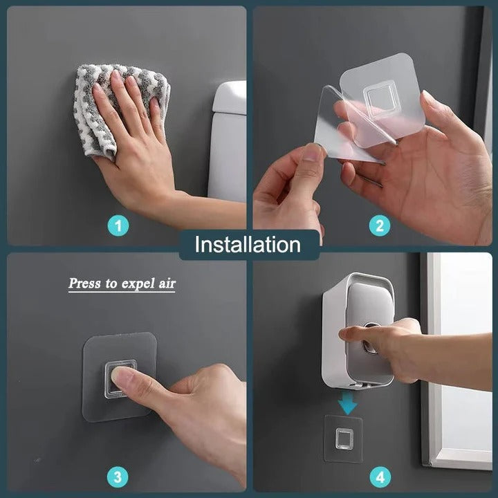 Toothpaste Dispenser with Wall Mount and Adhesive Installation