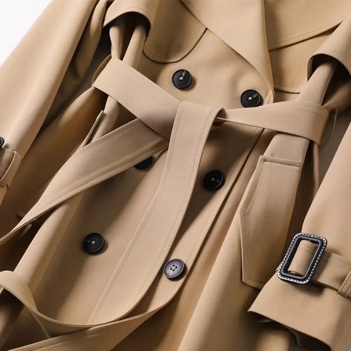 Trench Coat with Adjustable Belt and Button Closure