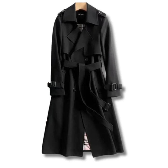 Trench Coat with Adjustable Belt and Button Closure