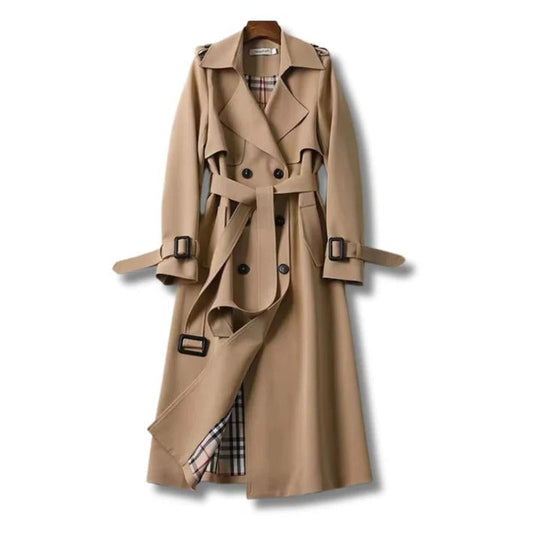 Trench Coat with Adjustable Belt and Button Closure