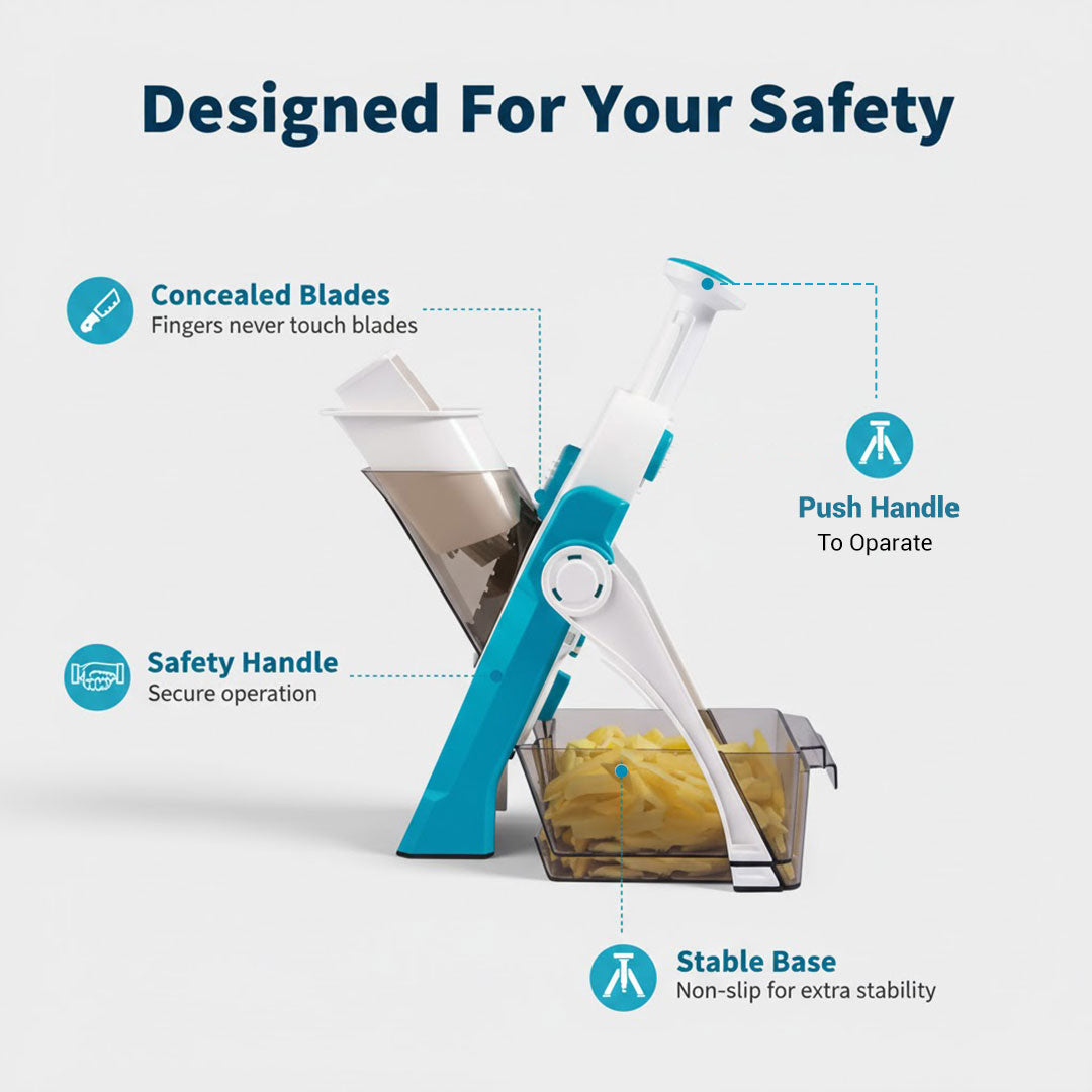 Vegetable Slicer with Interchangeable Blades and Safety Design