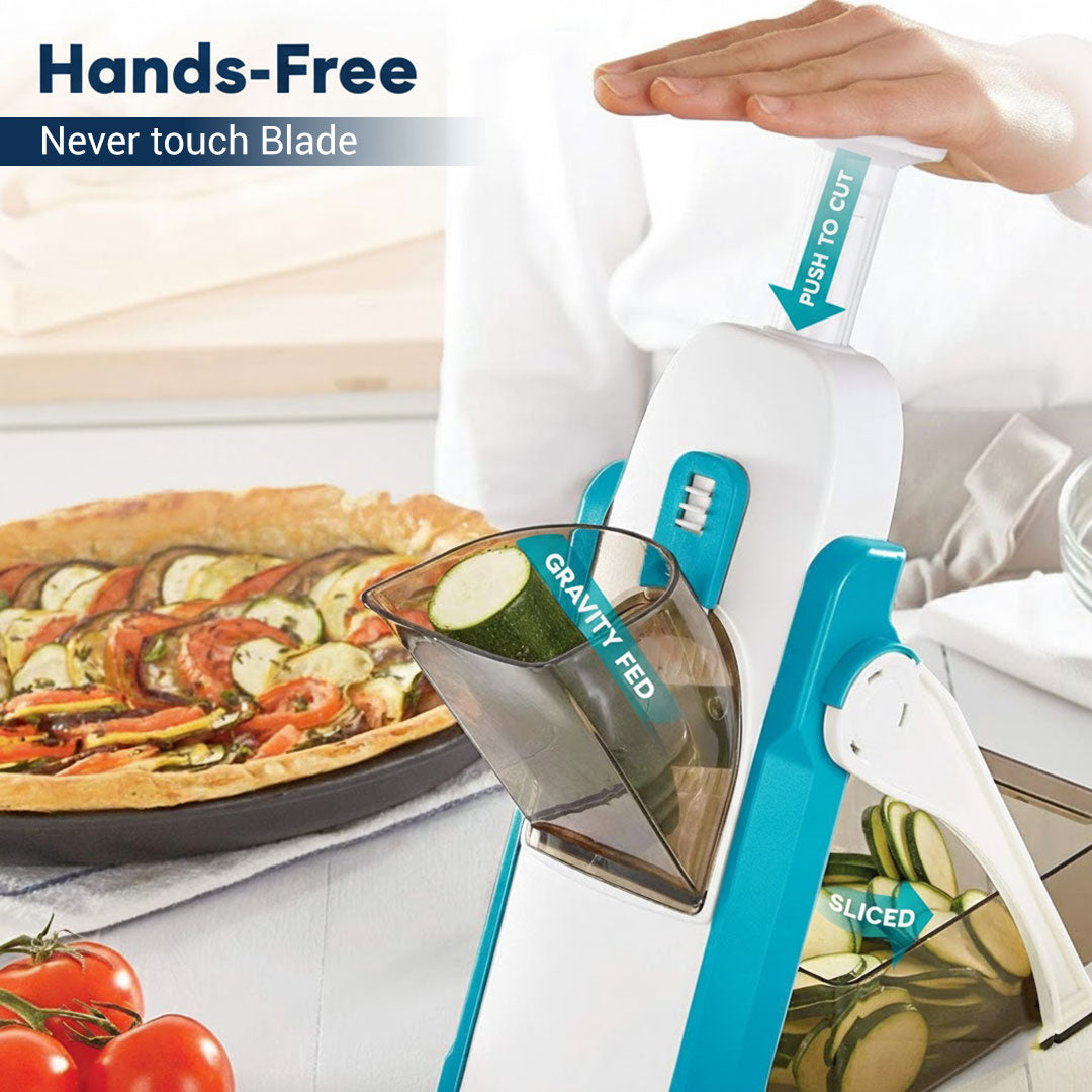 Vegetable Slicer with Interchangeable Blades and Safety Design