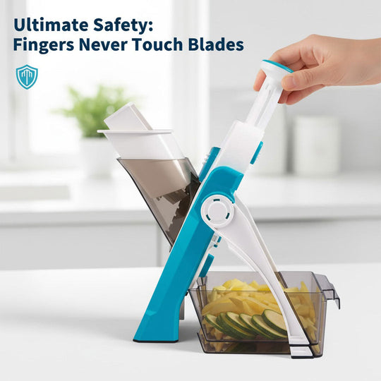 Vegetable Slicer with Interchangeable Blades and Safety Design