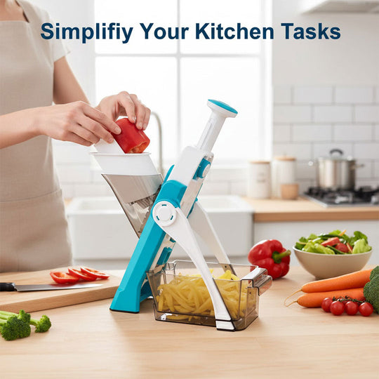 Vegetable Slicer with Interchangeable Blades and Safety Design