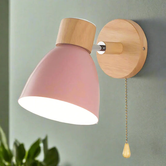 Wall Light with Pull Switch and Natural Wood Finish