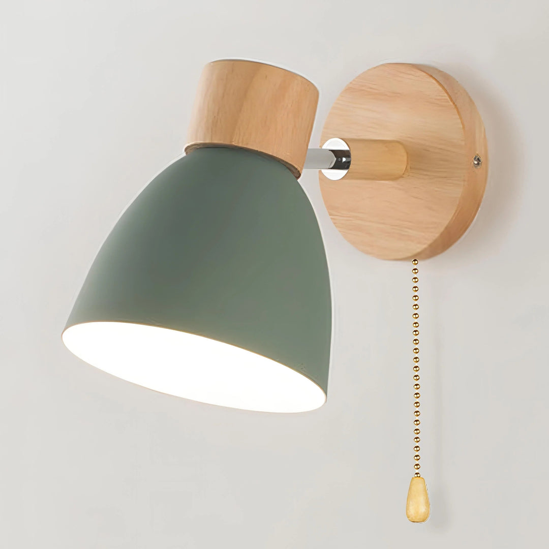 Wall Light with Pull Switch and Natural Wood Finish