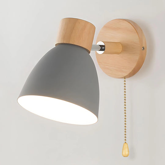 Wall Light with Pull Switch and Natural Wood Finish