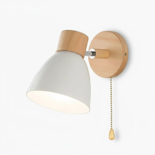 Wall Light with Pull Switch and Natural Wood Finish