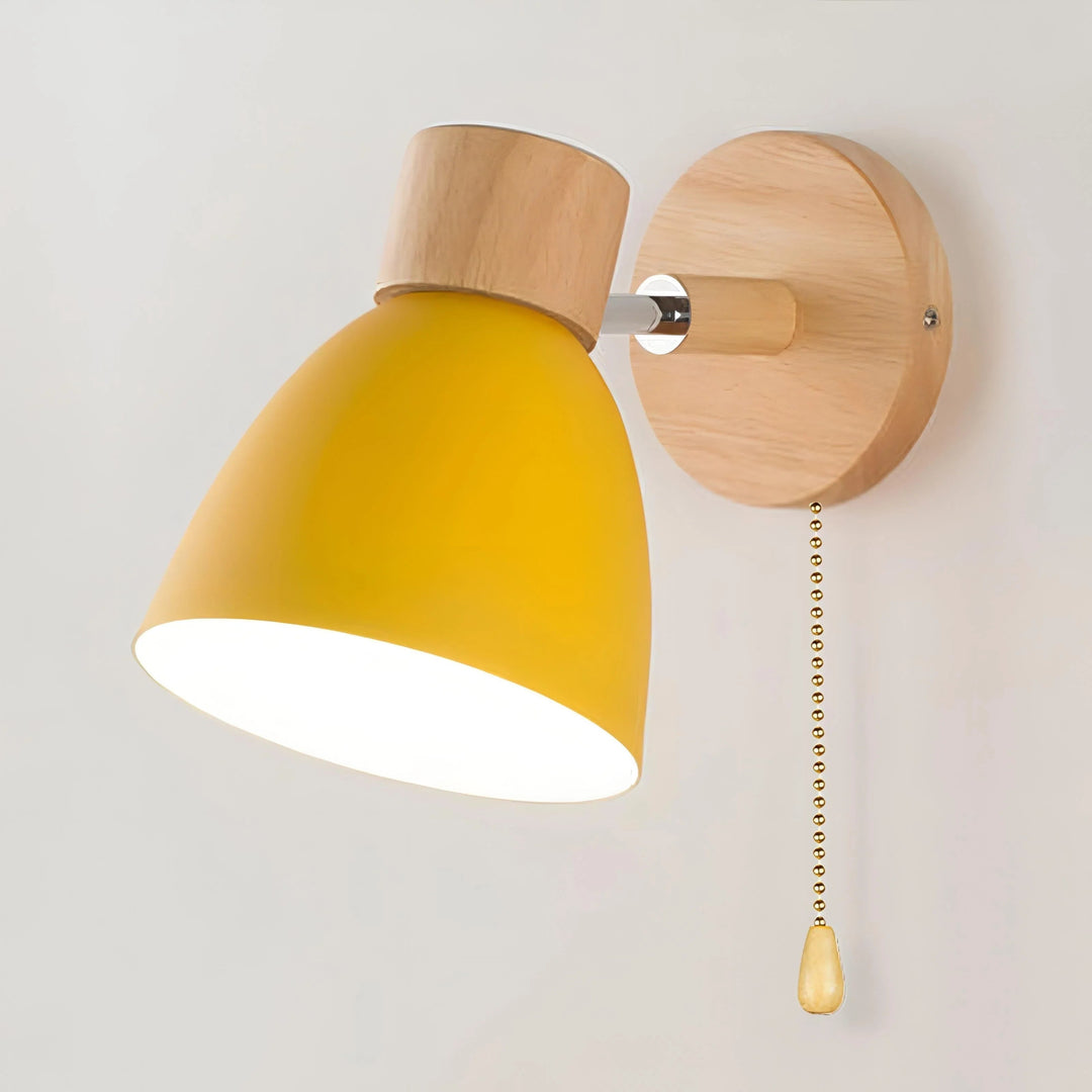 Wall Light with Pull Switch and Natural Wood Finish