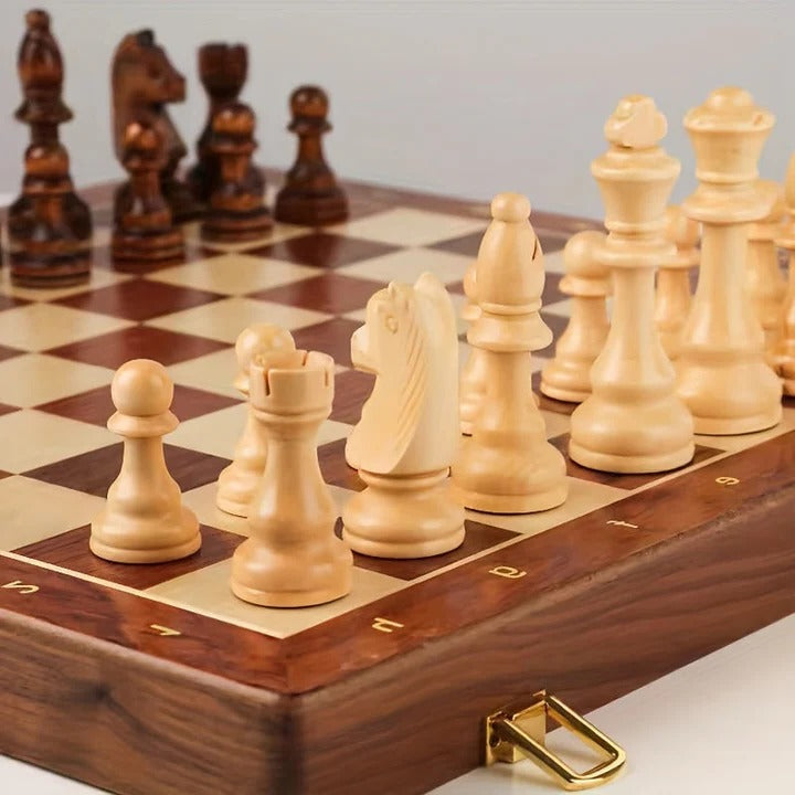 Wooden Chess Set with Portable Design and Storage