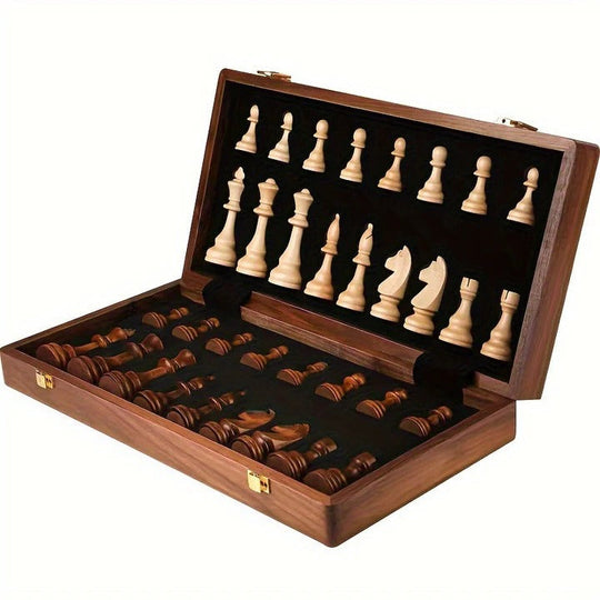Wooden Chess Set with Portable Design and Storage