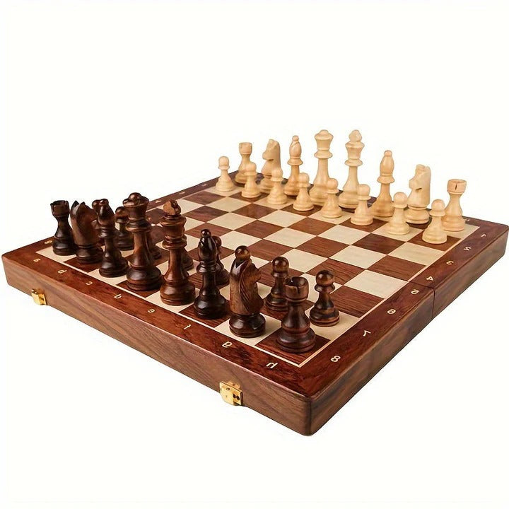 Wooden Chess Set with Portable Design and Storage